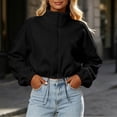 thumbnail image 3 of Biaocheng Women's Cropped Zip Up Jacket Casual Long Sleeve Stand Collar Drawstring Hem Solid Color Winter Outerwear for Work Daily Wear Travel, 3 of 6