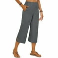 thumbnail image 5 of Inleife Women's Summer Solid Color Casual Capris High Waisted Side Pockets Wide Leg Split Hem Cropped Pants, 5 of 6