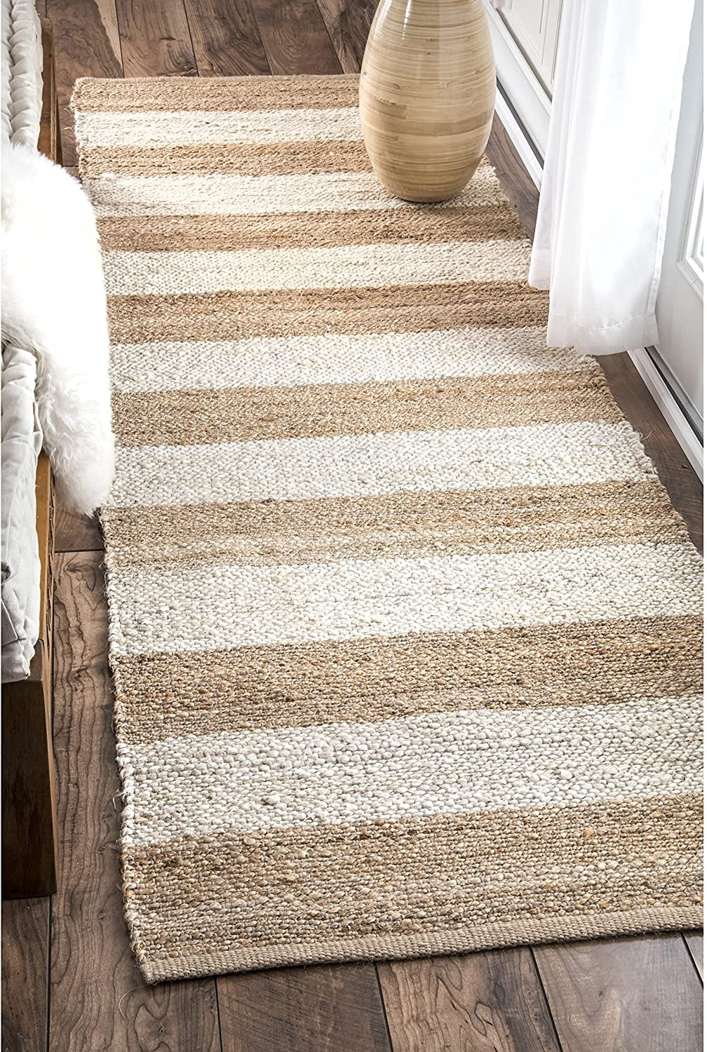 nuLOOM Alisia Flatweave Stripes Jute Runner Rug, 2' 6" x 6', Off White