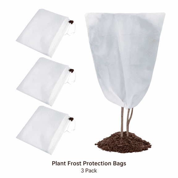 Plant Freeze Protection Covers - Reusable Warm Frost Blanket Jacket With Zipper & Drawstring, 23.6" X 31.5", 3 Pack, For Winter Shrubs, Fruit Trees & Outdoor Plants