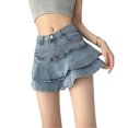 thumbnail image 2 of Falda corta con dobladillo con volantes para mujer, moda de verano, diseño de forro de cintura alta, minifalda de línea A para cita en la playa, fiesta, azul S, 2 of 8
