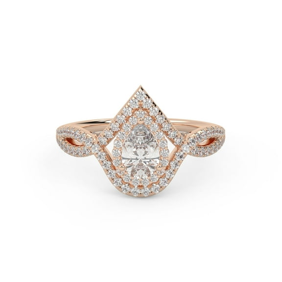 Infinity Halo Twisted Engagement Rings for Women, IGI Certified 0.80 Cttw Pear And Round Lab Grown Diamond Ring In 18K Solid Rose Gold F-G, VS-SI Quality Ring Size-4.5