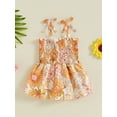 thumbnail image 2 of Suealasg Baby Girl Romper Dress Sleeveless Square Neck Floral Print Shirred Bodysuit Tie-Up Spaghetti Strap Sling Jumpsuit 3 6 12 18 Months Infant Summer Clothes, 2 of 7