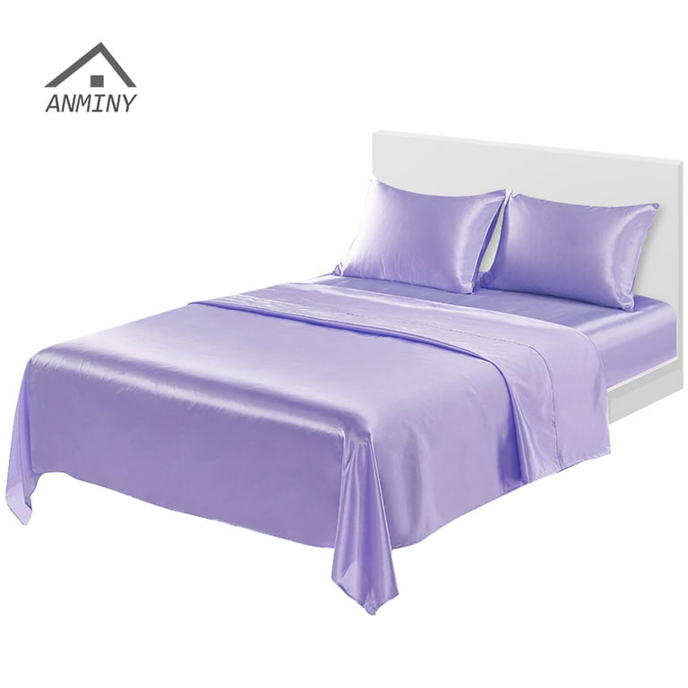 ANMINY Satin Sheets Queen Silk Sheets Purple Bed Sheet Set Deep