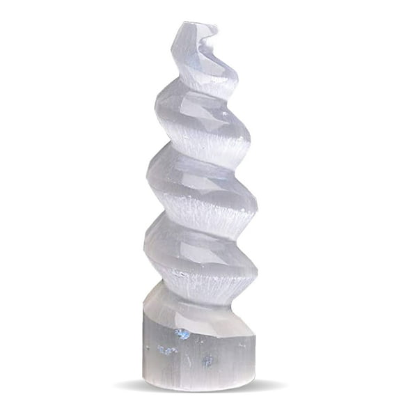 Himalayan Glow Selenite Crystal Spiral Tower, Moroccan Crystal Tower Stone, 15 cm