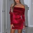 thumbnail image 4 of cfhntfmh Robes Élégantes pour Femmes en Velours Mode Manches Longues Robe Moulante Plissée Confortable pour Soirée Cocktail Mini Robe, 4 of 7