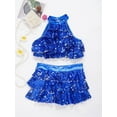 thumbnail image 5 of HULIJA Kids Girls Sequin Metallic Crop Top with Skirt Set Jazz Latin Dance Outfits 2 Piece Royal Blue 14, 5 of 7