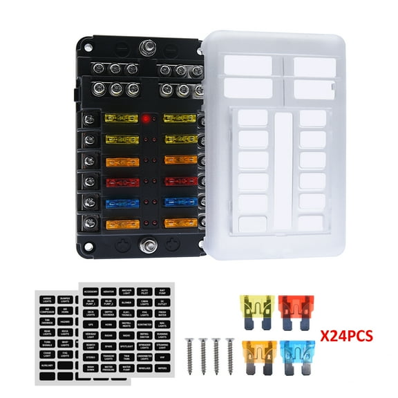 Geloo 12 Way Fuse Block Marine Fuse Box Holder with LED Indicator for Automotive Truck RV Boat Car