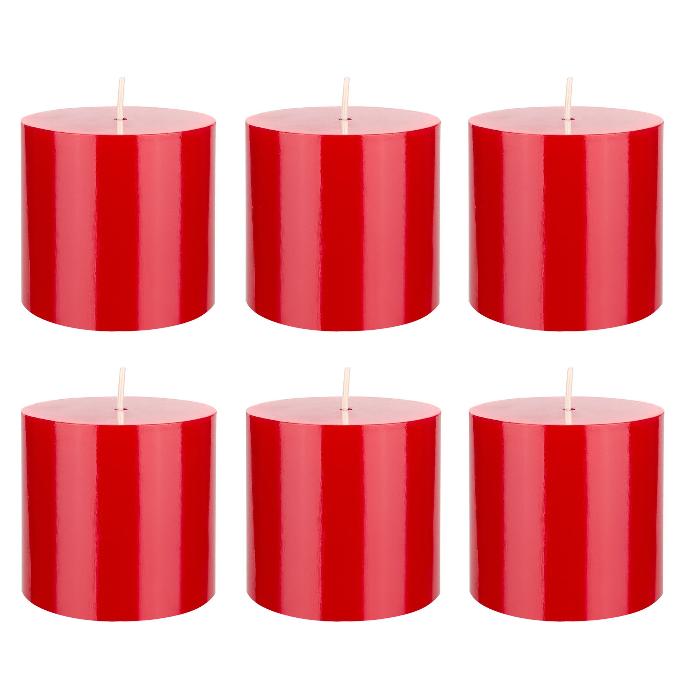 Mega Candles 6 pcs Unscented Red Round Pillar Candle, Hand Poured