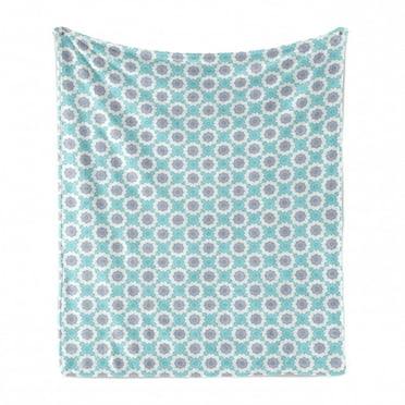 Blue Mandala Soft Flannel Fleece Throw Blanket, Floral Motifs Bohemian Abstract Pattern, Cozy Plush for Indoor and Outdoor Use, 60" x 80", Pale Blue Slate Blue, by Ambesonne