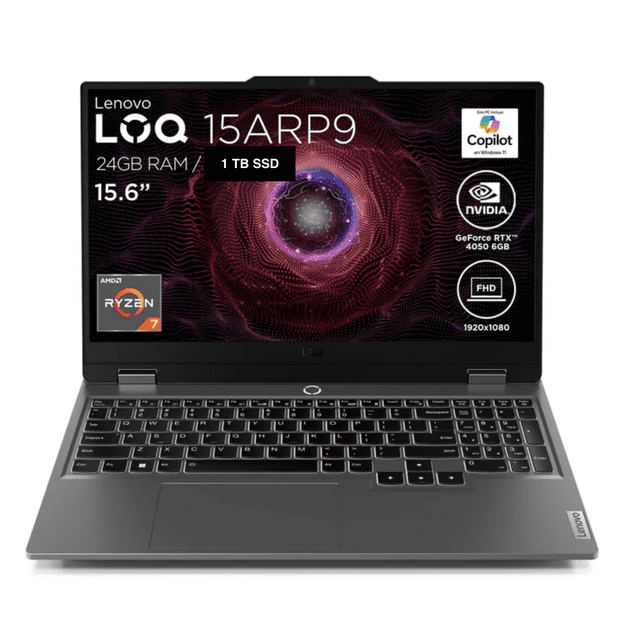 Laptop Gamer Lenovo LOQ 15ARP9 - AMD Ryzen™ 7, RTX™ 4050, 24GB DDR5 RAM, 1TB SSD, Pantalla FHD 144Hz, Teclado en Español.