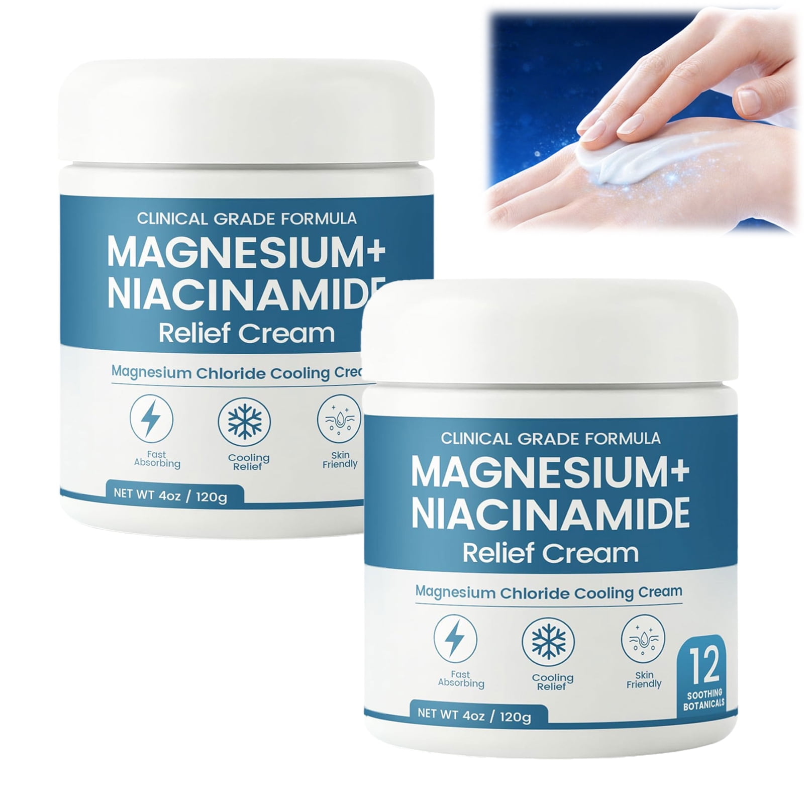 Magnesium Niacinamide Skin Cream, Topical Chloride Body Cream, Non‑Greasy Cooling Formula for Legs Feet Daily Comfort.(2Pcs)