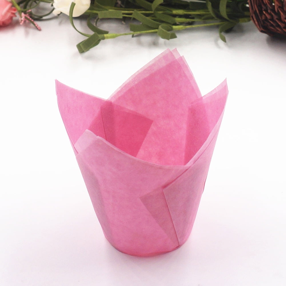 50Pcs Cupcake Wrapper Liners Muffin Cup Tulip Case Cake Color Paper Baking 