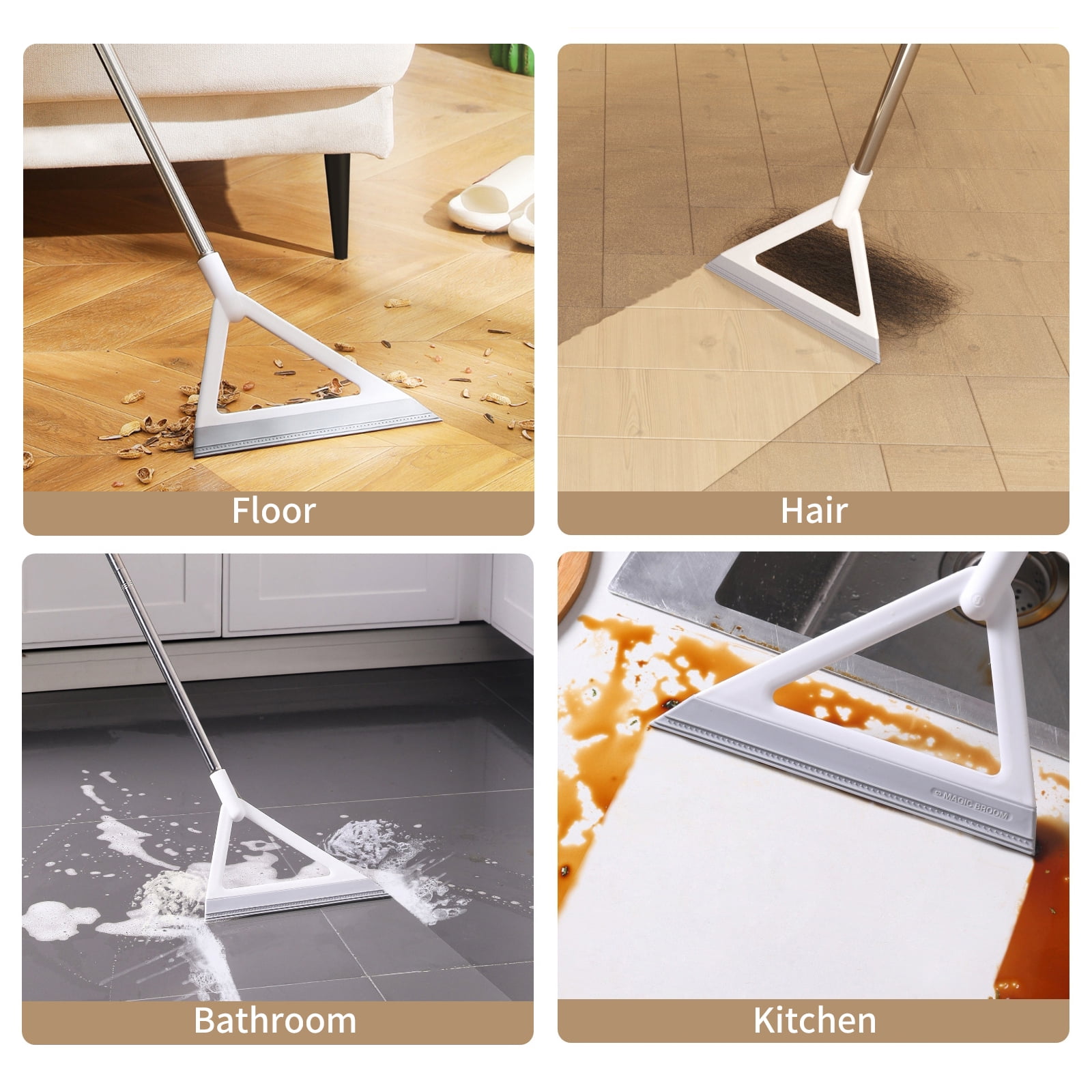 2 In 1 Broom Floor Squeegee MultiPurpose Window Squeegee Long Handle Shower Squeegee Stainless
