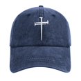 thumbnail image 2 of Womens and Mens Christian Jesus Cross Baseball Cap, Easter Cross Embroidered Adjustable Unisex Dad Hat, Retro Washed Vintage Cotton Curved Brim Baseball Cap for Summer Outdoor and Casual Wear Navy, 2 of 4