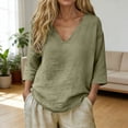 thumbnail image 2 of Trendfront Womens T Shirts 3/4 Sleeve V Neck Plain Solid Color Tee Slouchy Summer Relaxed Fit Basic Lounge Soft Comfy Fashion Outerwear Tops, 2 of 5