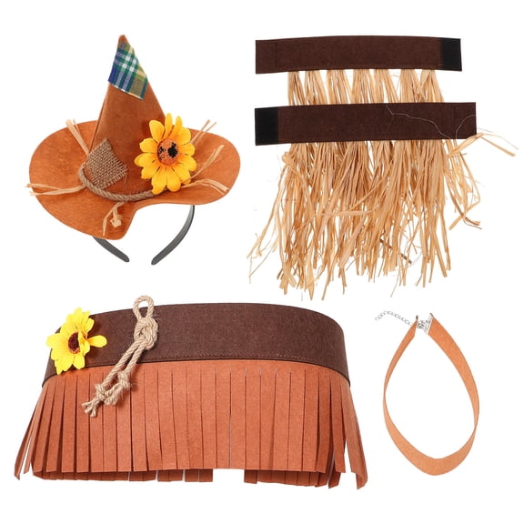 OULII Scarecrow Costume with Felt Wizard Hat for Adults Adds Festive Fun to Parties