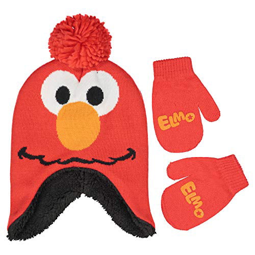 Sesame Street Winter Hat Elmo Baby Beanie for Boys Ages 2-4 Toddlers Mittens 