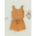 thumbnail image 3 of Musuos Toddler Girls Summer Outfit Sets 12 18 24M 3 4T Solid Color Button Vest + Ribbed Drawstring Shorts, 3 of 10