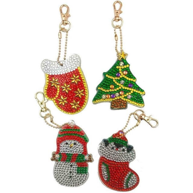 Diamond Painting Keychains Christmas Halloween 5D DIY Full Drill Key Ring Set for Gift Xmas Tree Home Decor
