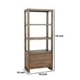 thumbnail image 5 of Benjara Jax 70 Inch Wood Bookcase, 2 Drawers, 3 Open Shelves, Handcrafted, Brown, 5 of 6