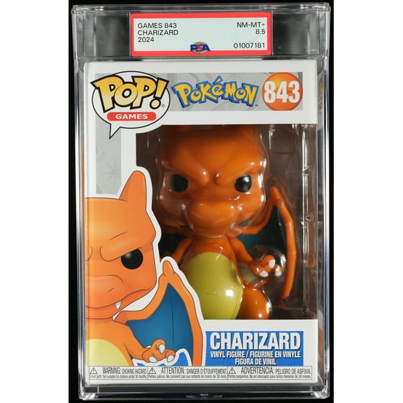 Pokemon, PSA Graded 8.5 NM-MT , Charizard Collectible Vinyl Figure #843, Fully Encapsulated Bundle with Compatible Funko Pop! PSA Hard Protector Case