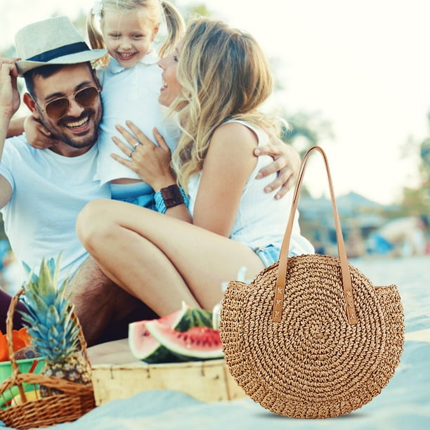 Bolso Bandolera Verano Playa Hueco Tejido a Mano Redondo para Viaje L Marron Claro Marron Walmart en linea