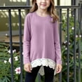thumbnail image 2 of AINIYS Girls' Solid Color Loose Lace Hem Long Sleeve Crew Neck Top Round Neck Casual Sweatshirt with Lace Hem Solid Color Sweatshirt Autumn Long Sleeve Sweatshirt Purple 14-15Years, 2 of 7