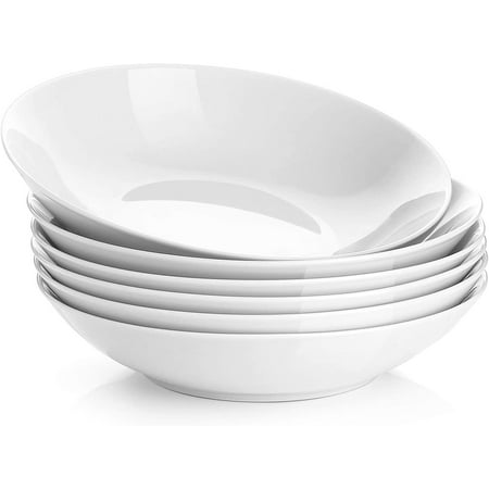 

Y YHY 8inch Pasta Bowl Set of 6 22 oz Large Ceramic Salad Bowl Shallow and White Bowls for Serving