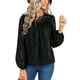 thumbnail image 2 of Txlixc Blusa de Manga Larga para Mujer, Blusa de Cuello Redondo con Botones en la Espalda con Patrón de Jacquard de Color Sólido, Tops de Calle de Ajuste Suelto Txlixc  Moda, 2 of 9