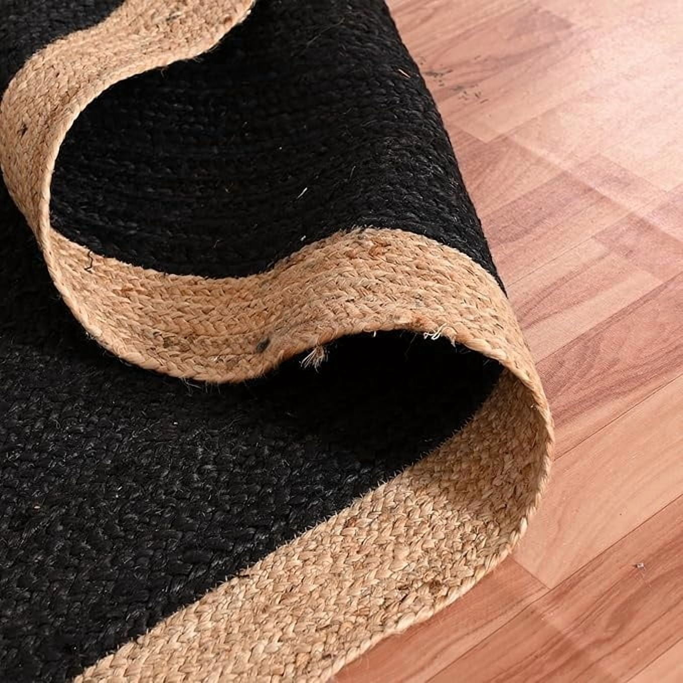 3 Ft Square Black Jute Area Rug, Hand-Woven, Reversible, Farmhouse Boho Style, Durable & Pet-Friendly Rug for Living Room, Dining Room, and Bedroom