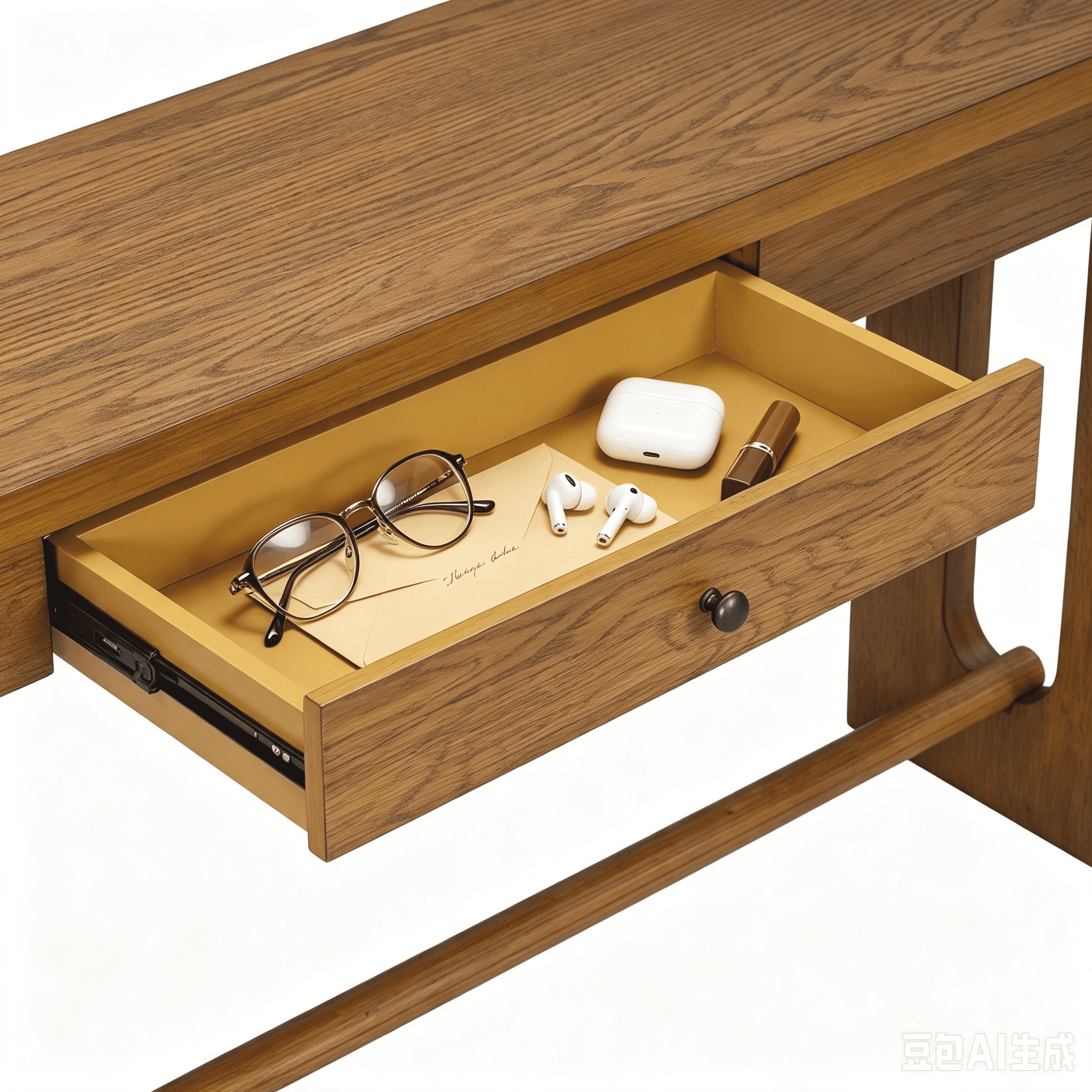 59.8" Wooden Entryway Table with Oak Veneer Retro Console Table With Drawer And Round Handle,Multi-Functional Sofa Table with oval cutout leg for Hallway, Entryway, Living Room