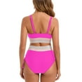 thumbnail image 4 of OWMEOT High Waisted Bikini Sets for Women Summer Color Block Tummy Control Swimsuits Drawstring Two Piece Bathing Suit for Beach, 4 of 5