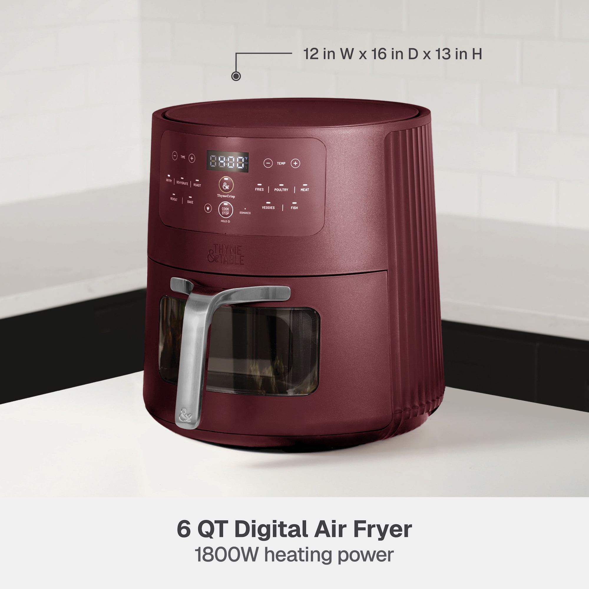 Thyme & Table 6QT Air Fryer, with ThymeCrisp™ and Ceramic-Coated Nonstick Basket, Cabernet Red