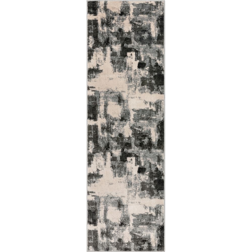 Well Woven Caila Grey & Black Brush Stroke Abstract Geometric Runner Rug 2x7 (2'3" x 7'3")