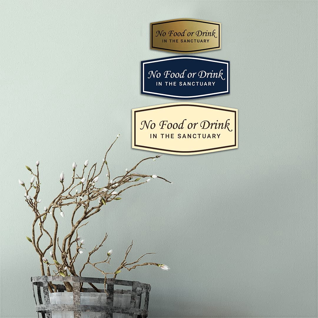 Sanctuary No Or Drink Sign, Medium 5 Pack with Double Sided Tape for Business, Blue