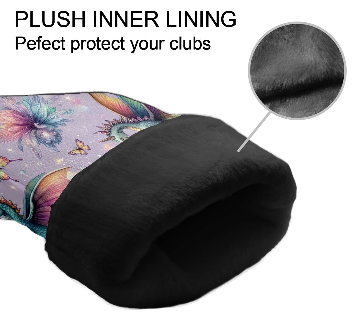 Golf Club Covers, Lavender Magical Creatures Premium PU Leather Driver Hybrid Putter Head Covers with Velvet Lining, Waterproof Golf Gifts for Men Women