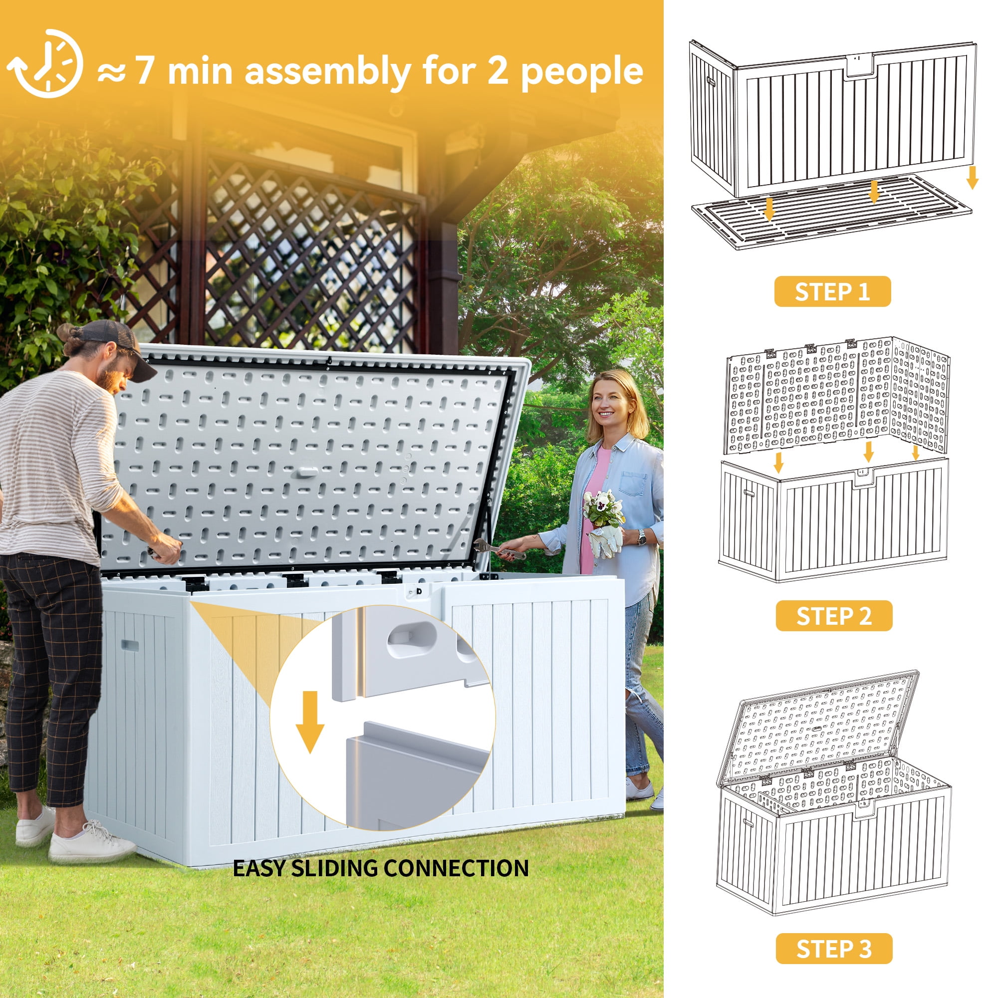 Dextrus Outdoor Waterproof 230 Gallon Resin Deck Box, Grayish-White