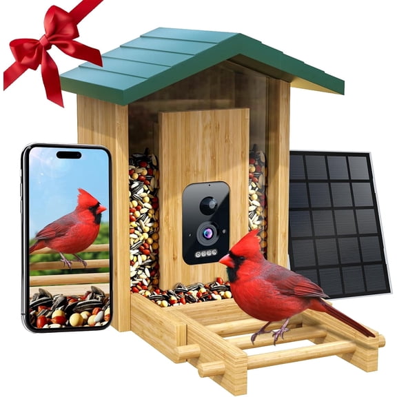 Bird Feeder With Camera, 2560P HD AI Identify Multiple Bird Species, Solar-Powered, Real-Time Notifications, Auto Capture & Motion Detection For Watching, Smart Feeder Camera Present For Lovers