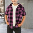 thumbnail image 2 of AJTQTH Fashion Boys Plaid Button Down Flannel Hoodie Shirts Lightweight Casual Summer Short Sleeve Hooded Outwear Jacket with Pockets Hot Pink 14-15 Years, 2 of 5