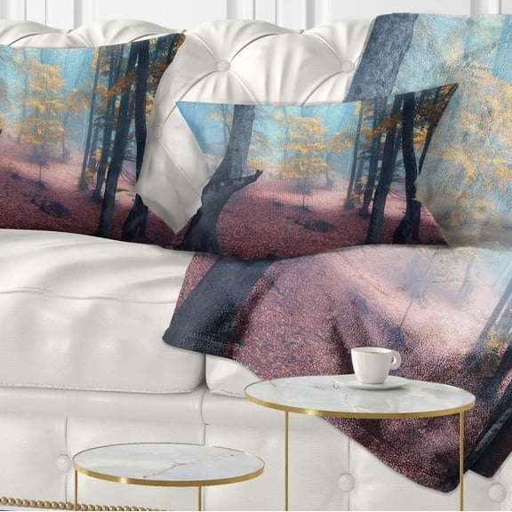 Designart Mysterious Fairytale Yellow Wood - Landscape Photography Throw Pillow - 12x20