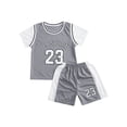thumbnail image 5 of Manyakai Kids Boys Girls 2 Piece Basketball Outfits Athletic Jersey T-Shirt with Mesh Shorts Sports Gray 150, 5 of 7