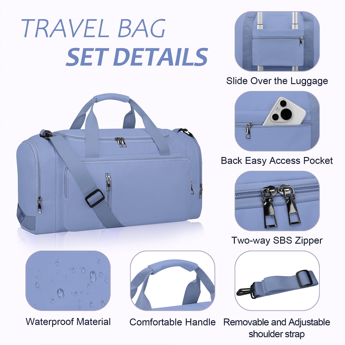 XUEYU Gym Duffle Bag Backpack Waterproof Sports Duffel Bags Travel Weekender Bag for Men Women Overnight Bag with Shoes Compartment Blue
