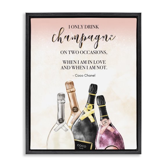 Stupell Industries Art Deco Champagne and Love Quote Fashion Designer Glam Text Black Floating Frame Canvas Art, 17 x 21, by Ziwei Li