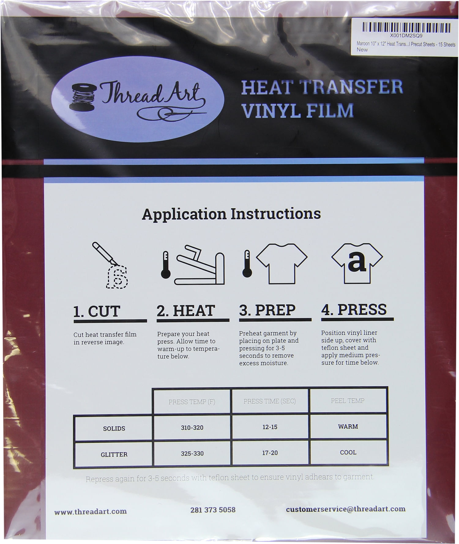 Threadart Maroon 10" x 12" Heat Transfer Vinyl Precut Sheets | Solid Colors | 15 Sheets | Compatible with Cricut Silhouette and Cameo |&nbsp;HTV