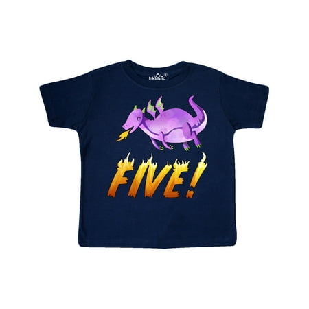 

Inktastic 5 Fifth Birthday Purple Dragon Breathing Fire Gift Toddler Boy or Toddler Girl T-Shirt