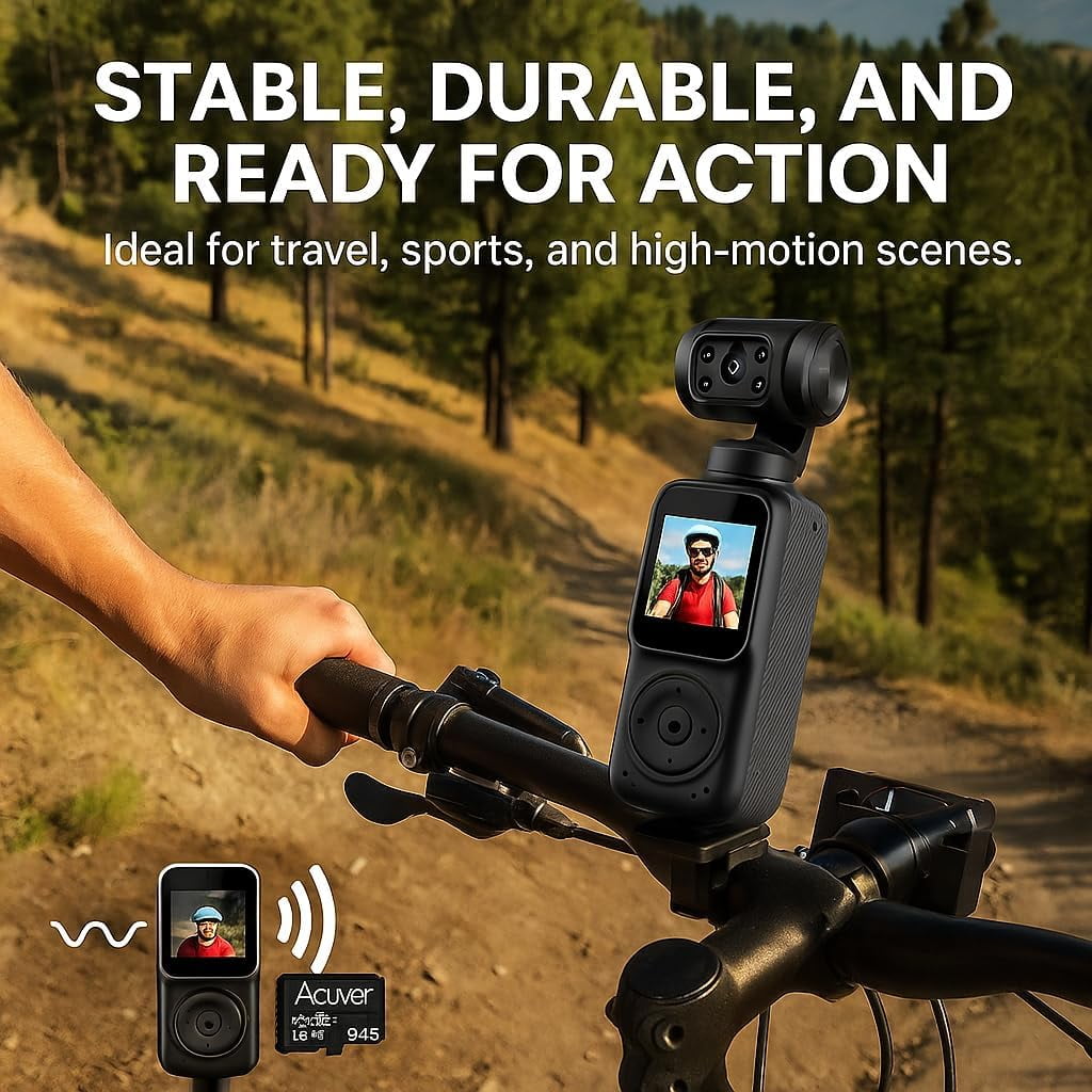 KLIOMAX 2K Pocket Camera with 3-Axis Gimbal Stabilizer, Digital Video Camera for Photography, Action & Vlogging Camera with LCD Screen, Face Tracking, Motion Stabilization, Body Cam POV Camera