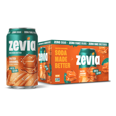 Zevia Zero Sugar, 0 Calorie Salted Caramel Soda Pop, 12 fl oz, 6 pack Cans