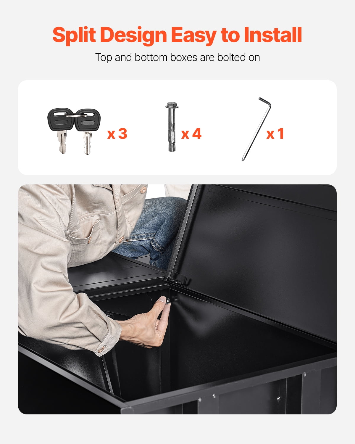 VEVOR Package Delivery Boxes for Outside, 38.6 in. Mailbox for Parcel with Lock, Galvanized Steel Package Drop Box with Anti-Theft Design, Weather-Resistant Package Mailbox for Home, Black