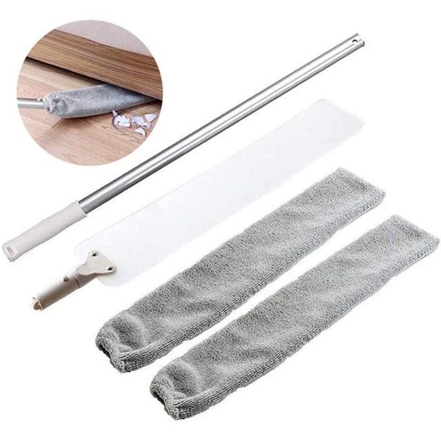 Plumero, cepillo para polvo largo ajustable y 2 fundas de tela lavables, trapeador doméstico de plumero plano flexible para la suciedad y el cabello, debajo del sofá Xemadio MZQ-0624